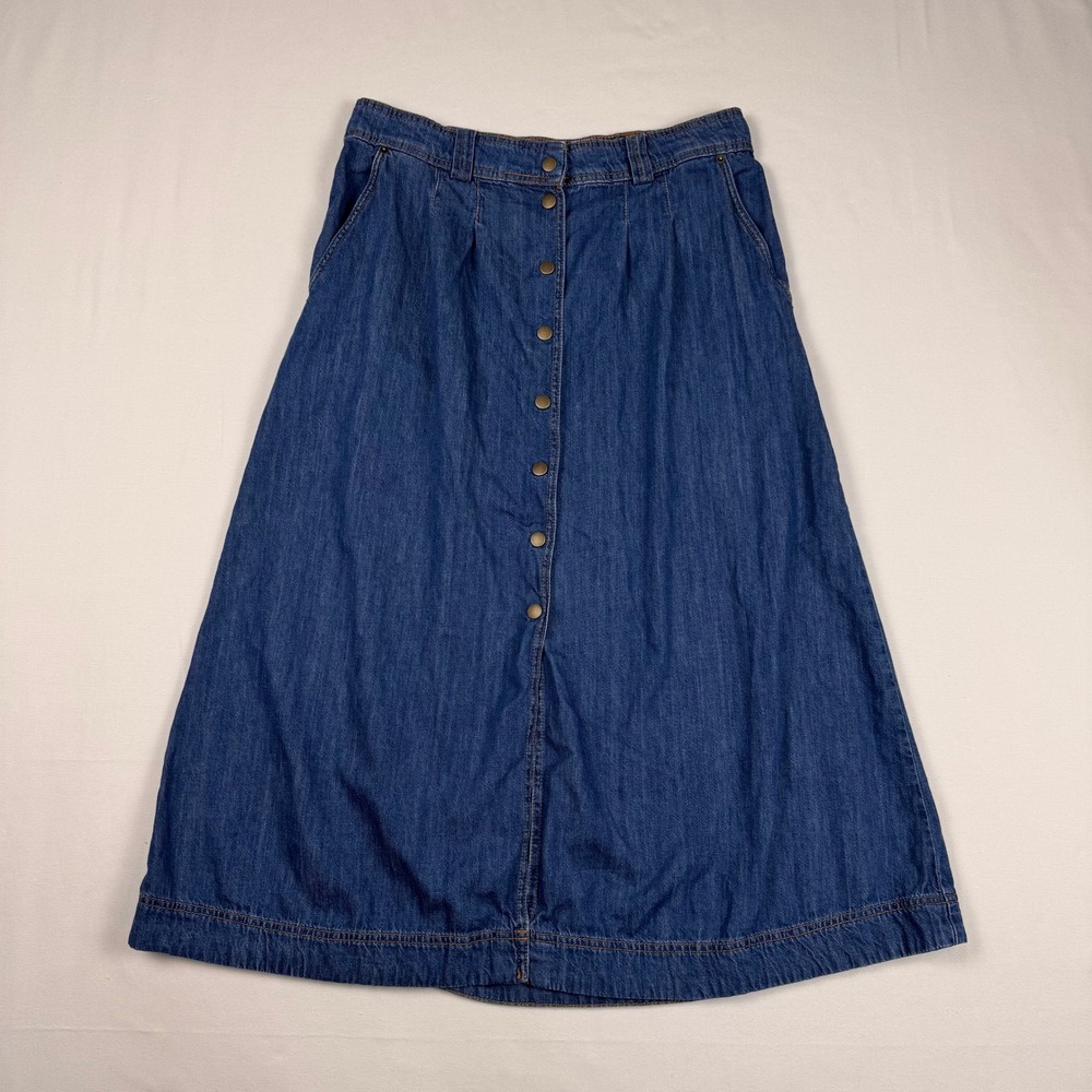 Sezane Clarine Denim Skirt Women  FR 42/US 10 Button Front Midi Organic Cotton